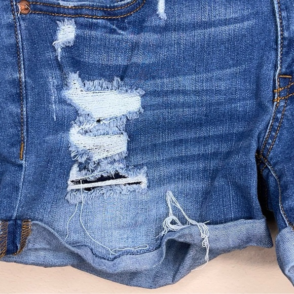 Size 6 Aeropostale Blue Distressed Denim Shorts Cuffed Stretch Western - Picture 4 of 11